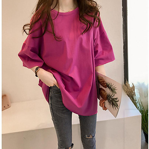 

Women's T shirt Plain Round Neck Basic Tops White Blue Purple