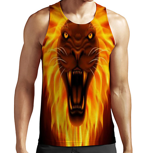 

Men's Unisex Tank Top Undershirt 3D Print Graphic Prints Lion Animal Plus Size Print Sleeveless Casual Tops Basic Fashion Designer Breathable Yellow