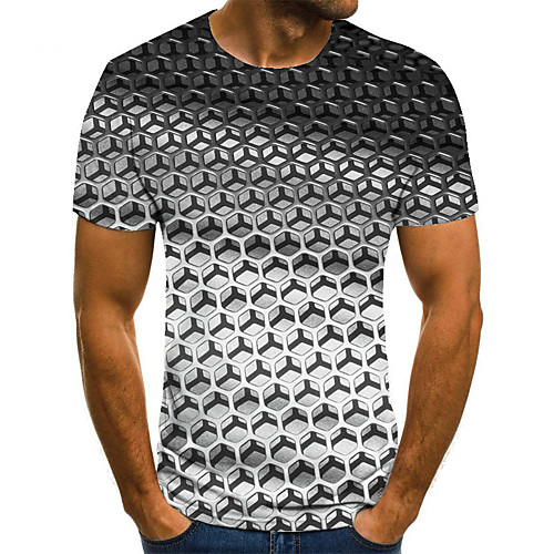 

Men's Unisex Tee T shirt 3D Print Geometric Graphic Prints Plus Size Print Short Sleeve Casual Tops Basic Fashion Designer Big and Tall Gray