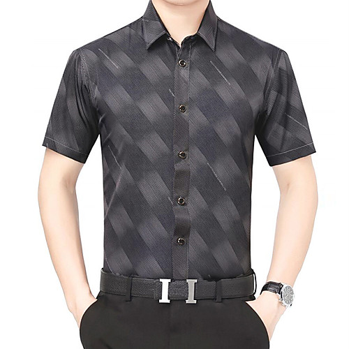 

Men's Shirt Lattice Short Sleeve Casual Tops Business Simple Wine Gray