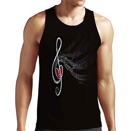 

Men's Unisex Tank Top Undershirt 3D Print Graphic Prints Notes Plus Size Print Sleeveless Casual Tops Basic Designer Big and Tall Black