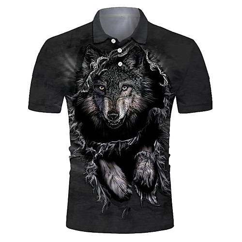 

Men's Golf Shirt Tennis Shirt 3D Print Wolf Animal Button-Down Short Sleeve Street Tops Casual Fashion Cool Breathable Black / Sports