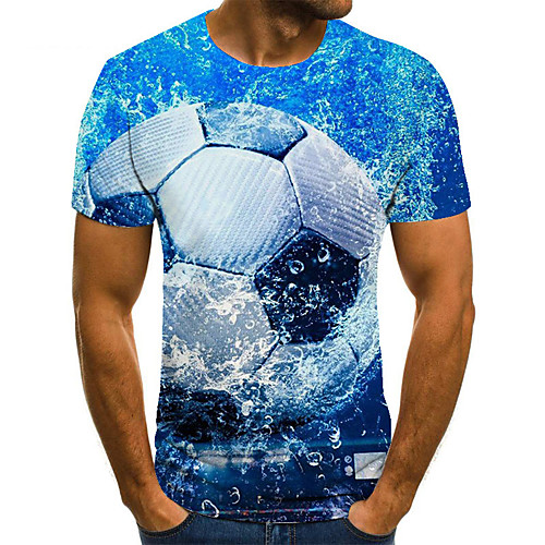 

Men's Unisex Tee T shirt 3D Print Graphic Prints Football Plus Size Print Short Sleeve Casual Tops Basic Fashion Designer Big and Tall Blue