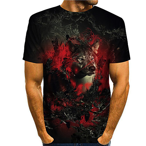 

Men's Tee T shirt 3D Print Graphic Prints Wolf Print Short Sleeve Daily Tops Casual Designer Big and Tall Red
