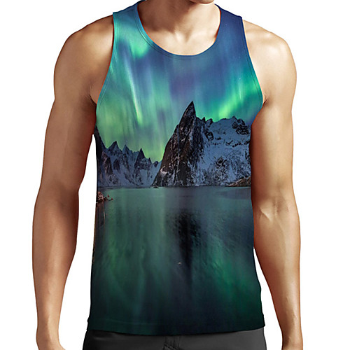 

Men's Unisex Tank Top Undershirt 3D Print Scenery Graphic Prints Plus Size Print Sleeveless Casual Tops Basic Fashion Designer Breathable Green