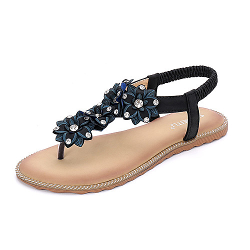 

Women's Sandals Boho Bohemia Beach Flat Heel PU Rhinestone Flower Black Pink