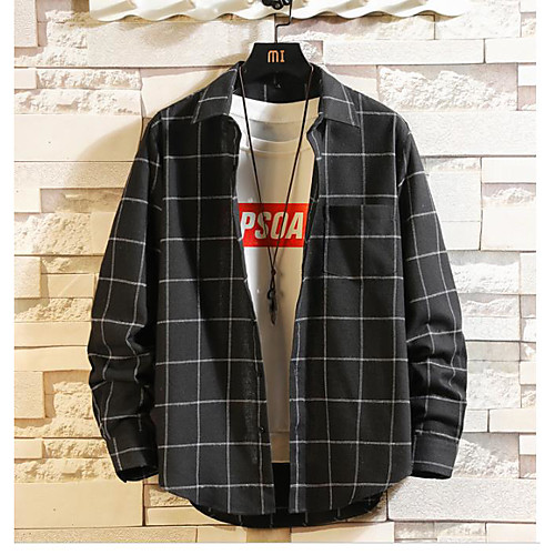 

Men's Shirt non-printing Plaid Long Sleeve Going out Tops Black Blue Gray