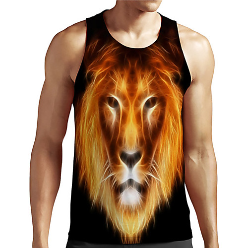 

Men's Unisex Tank Top Undershirt 3D Print Graphic Prints Lion Animal Plus Size Print Sleeveless Casual Tops Basic Designer Big and Tall Black