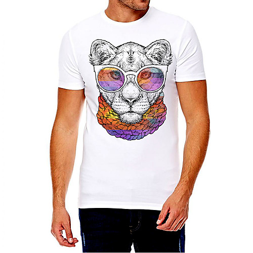 

Men's Unisex Tee T shirt Hot Stamping Graphic Prints Cheetah Print Animal Plus Size Print Short Sleeve Casual Tops Cotton Basic Fashion Designer Big and Tall White