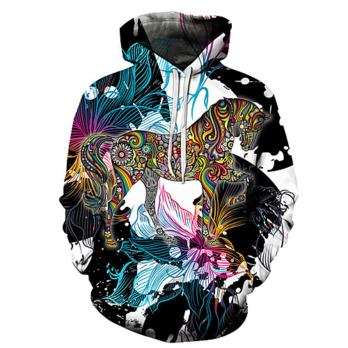 

Men's Unisex Plus Size Pullover Hoodie Sweatshirt Graphic Prints Horse Print Hooded Casual Daily Holiday 3D Print Basic Designer Hoodies Sweatshirts Long Sleeve Blue Brown