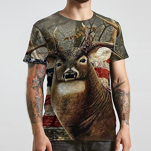 

Men's Unisex Tee T shirt 3D Print Graphic Prints Deer Plus Size Print Short Sleeve Casual Tops Basic Designer Big and Tall Brown