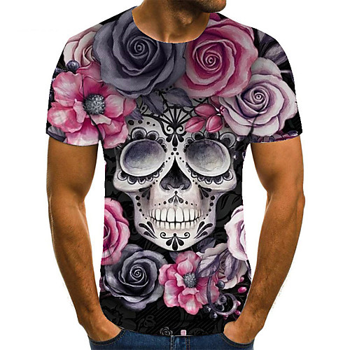 

Men's Unisex Tee T shirt 3D Print Graphic Prints Skull Plus Size Print Short Sleeve Casual Tops Basic Fashion Designer Big and Tall Blushing Pink