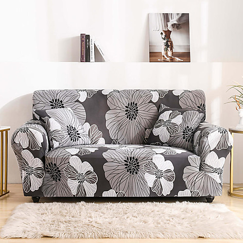 

Grey Leaves Print Dustproof All-powerful Slipcovers Stretch Sofa Cover Super Soft Fabric Couch Cover With One Free Boster Case(Chair/Love Seat/3 Seats/4 Seats)