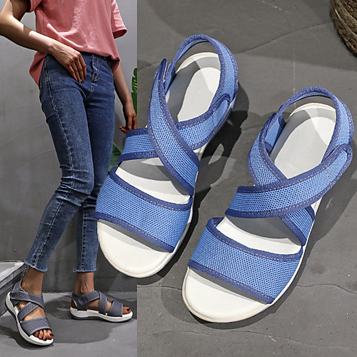 

Women's Sandals Sporty Sandals Wedge Heel Peep Toe Knit Ribbon Tie Solid Colored Black Blue Gray