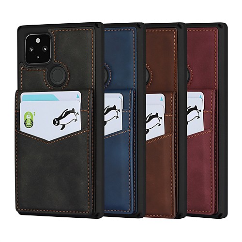 

Phone Case For Google Back Cover Google Pixel 4a Google Pixel 5 Card Holder Shockproof Dustproof Solid Colored PU Leather Genuine Leather