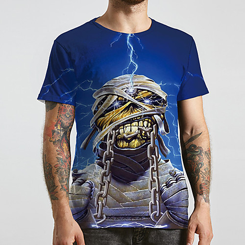 

Men's Unisex Tee T shirt 3D Print Anime Graphic Prints Plus Size Print Short Sleeve Casual Tops Basic Designer Big and Tall Blue