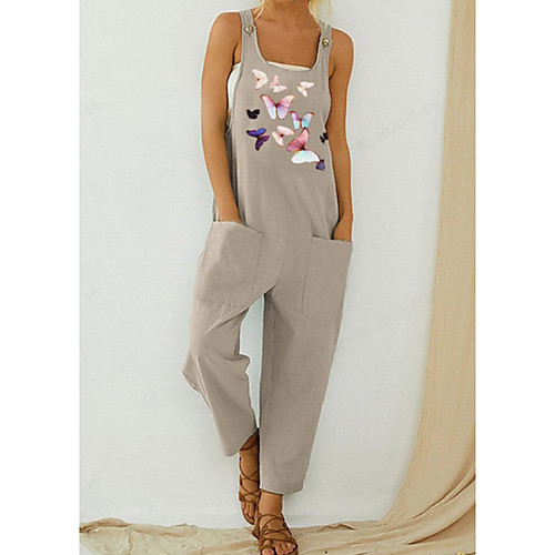 

Women's Ordinary U Neck Off Shoulder Khaki Jumpsuit Animal Print