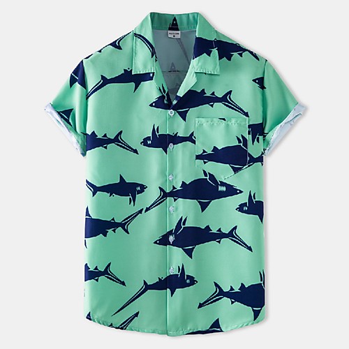

Men's Shirt Other Prints Shark Short Sleeve Holiday Tops Beach A