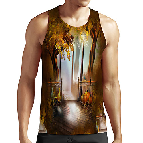 

Men's Unisex Tank Top Undershirt 3D Print Graphic Prints Tree Plus Size Print Sleeveless Casual Tops Basic Designer Big and Tall Brown