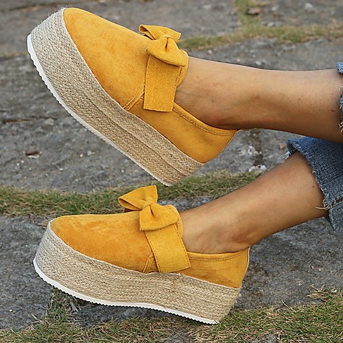 

Women's Sneakers Espadrilles Platform Round Toe PU Bowknot Solid Colored White Yellow Pink