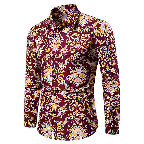 

Men's Shirt Other Prints Leaves Print Long Sleeve Daily Tops Beach Button Down Collar Blue Red