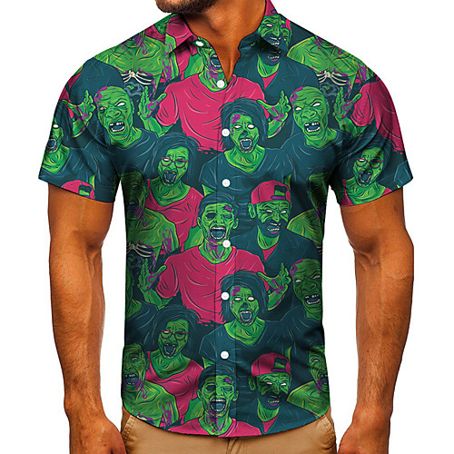 

Men's Shirt 3D Print Cartoon Graphic Prints Button-Down Short Sleeve Street Tops Casual Fashion Classic Breathable Green