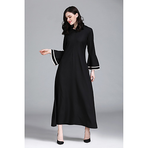 

Women's Swing Dress Maxi long Dress Black Long Sleeve Solid Color Spring Summer Elegant & Luxurious 2021 M L XL 2XL