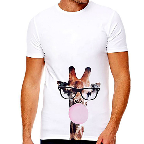 

Men's Unisex Tee T shirt Hot Stamping Graphic Prints Giraffe Plus Size Print Short Sleeve Casual Tops Cotton Basic Designer Big and Tall White