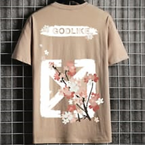 

Men's Unisex Tee T shirt Hot Stamping Floral Graphic Prints Plus Size Print Short Sleeve Casual Tops Cotton Basic Fashion Designer Big and Tall Black Khaki Gray