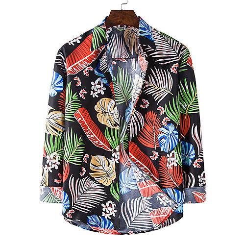 

Men's Shirt Other Prints Graphic Leaves Long Sleeve Casual Tops Casual Black