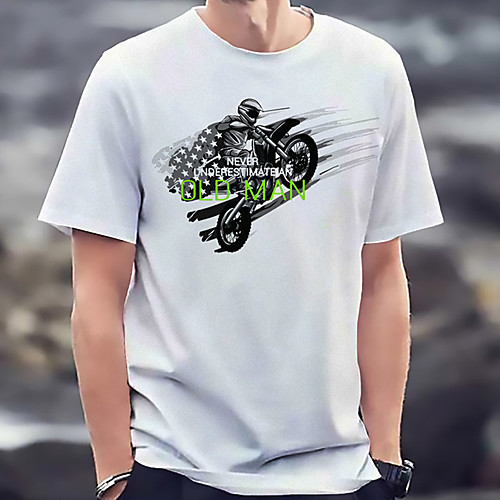 

Men's Unisex Tee T shirt Hot Stamping Graphic Prints Motorcycle Old Man Letter Plus Size Print Short Sleeve Casual Tops Basic Fashion Designer Big and Tall White