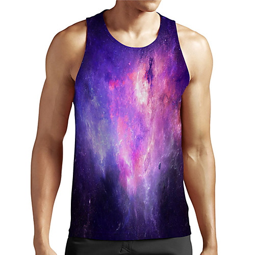 

Men's Unisex Tank Top Undershirt 3D Print Galaxy Graphic Prints Plus Size Print Sleeveless Casual Tops Basic Designer Big and Tall Purple