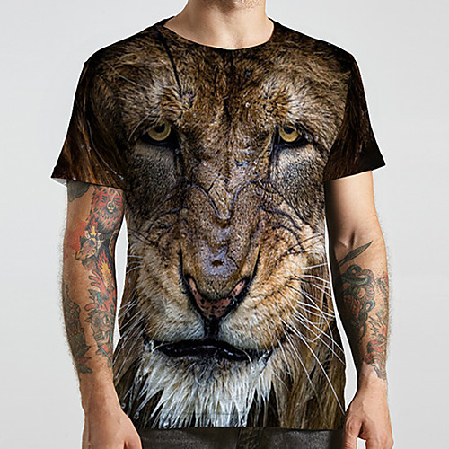 

Men's Unisex Tee T shirt 3D Print Graphic Prints Lion Animal Plus Size Print Short Sleeve Casual Tops Fashion Designer Big and Tall Black