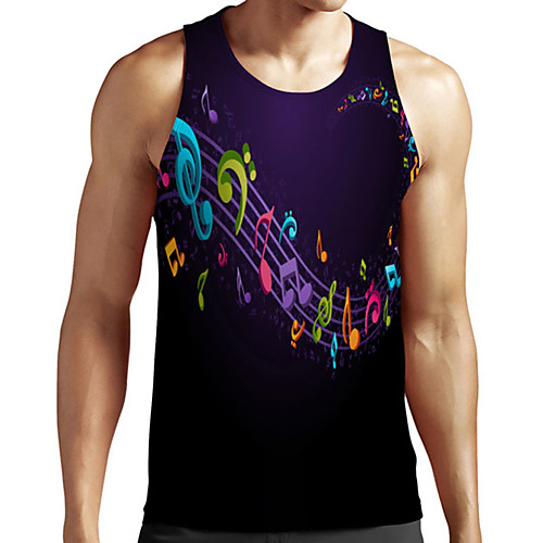 

Men's Unisex Tank Top Undershirt 3D Print Graphic Prints Notes Plus Size Print Sleeveless Casual Tops Basic Designer Big and Tall Black