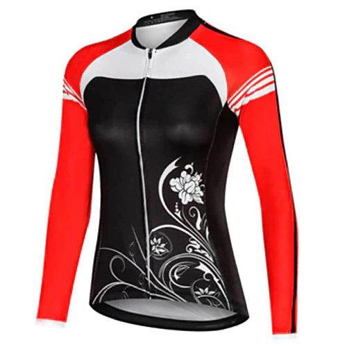 

21Grams Women's Long Sleeve Cycling Jersey Spandex Polyester Black Patchwork Floral Botanical Bike Jersey Top Mountain Bike MTB Road Bike Cycling Breathable Reflective Strips Back Pocket Sports