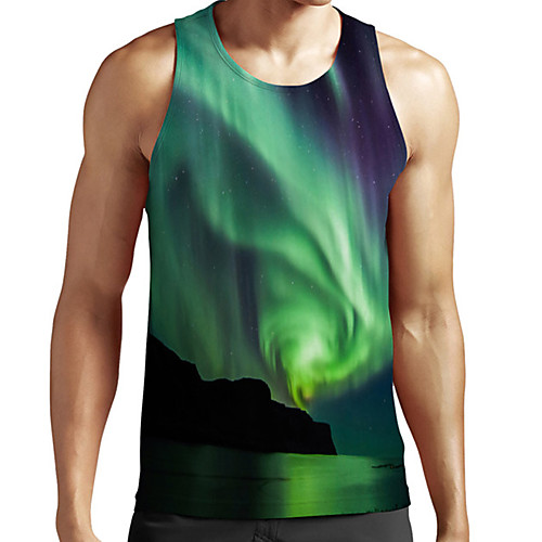 

Men's Unisex Tank Top Undershirt 3D Print Scenery Graphic Prints Plus Size Print Sleeveless Casual Tops Basic Fashion Designer Breathable Green
