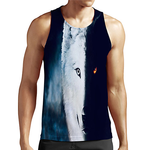 

Men's Unisex Tank Top Undershirt 3D Print Graphic Prints Wolf Plus Size Print Sleeveless Casual Tops Basic Designer Big and Tall Blue