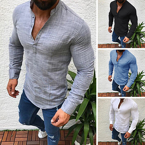 

Men's Shirt Solid Colored Button-Down Long Sleeve Casual Tops Casual Fashion Breathable Comfortable Blue Gray White