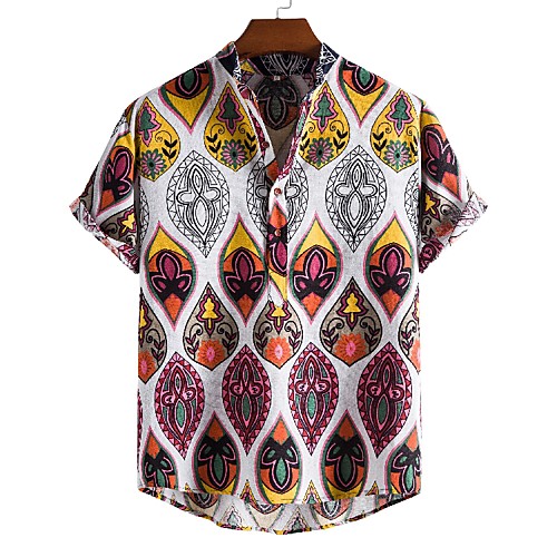 

Men's Shirt Other Prints Graphic Short Sleeve Daily Tops Ethnic Style White
