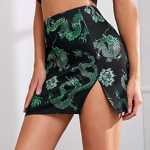 

Women's Going out Weekend Elegant Streetwear Skirts Animal Split Black Green