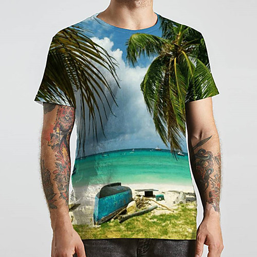 

Men's Unisex Tee T shirt 3D Print Graphic Prints Beach Plus Size Print Short Sleeve Casual Tops Basic Designer Big and Tall Green