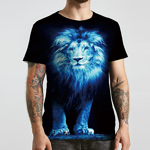 

Men's Unisex Tee T shirt 3D Print Graphic Prints Lion Plus Size Print Short Sleeve Casual Tops Basic Designer Big and Tall Black