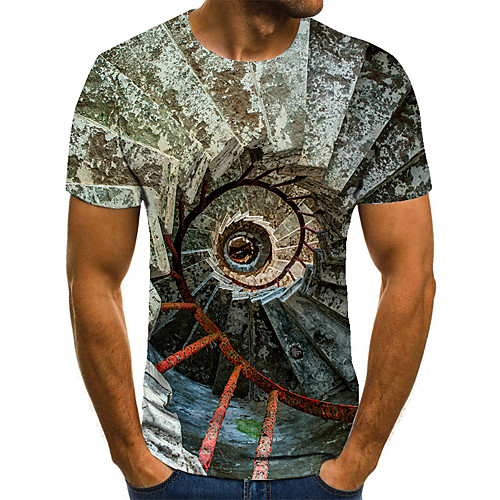 

Men's Unisex Tee T shirt 3D Print Graphic Prints Spiral Stripe Plus Size Print Short Sleeve Casual Tops Basic Fashion Designer Big and Tall Gray