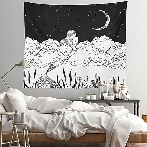 

Cloud Moon Mermaid Wall Tapestry Art Decor Blanket Curtain Hanging Home Bedroom Living Room Decoration Polyester