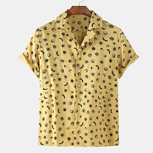 

Men's Shirt Star Button-Down Short Sleeve Casual Tops Lightweight Casual Fashion Breathable Black Yellow