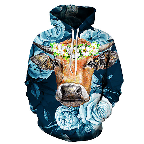

Men's Unisex Plus Size Pullover Hoodie Sweatshirt Graphic Prints Cow Print Hooded Casual Daily Holiday 3D Print Basic Designer Hoodies Sweatshirts Long Sleeve Blue Yellow Royal Blue