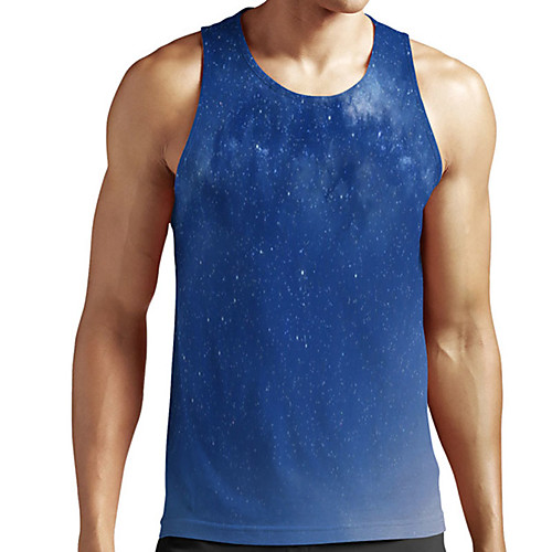 

Men's Unisex Tank Top Undershirt 3D Print Galaxy Graphic Prints Plus Size Print Sleeveless Casual Tops Basic Designer Big and Tall Blue