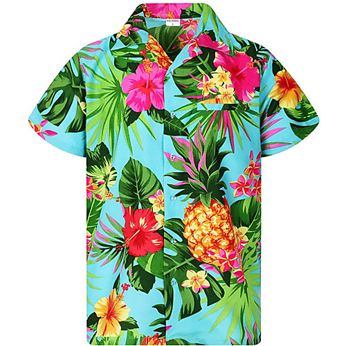 

Men's Shirt Plants Pineapple Button-Down Short Sleeve Casual Tops Lightweight Casual Fashion Breathable Blue