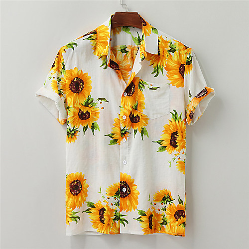 

Men's Shirt Floral Button-Down Short Sleeve Casual Tops Cotton Casual Fashion Hawaiian Comfortable White Black