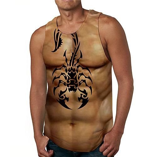 

Men's Tank Top Undershirt 3D Print Graphic Prints Animal Print Sleeveless Daily Tops Casual Designer Big and Tall Brown